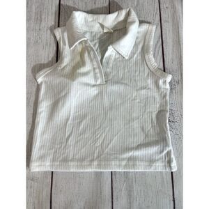 White Sleeveless Ribbed V-Neck Collared Toddlers Shirt (9-12M)